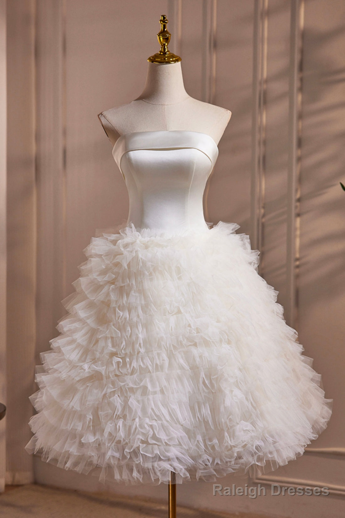 Ivory Strapless Tulle Short Prom Dresses Lovely A-Line Prom Dresses