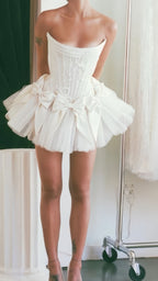 Ivory Strapless Wedding Dress, Short Hoco Prom Dress,