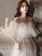 Ivory Sweetheart Neck Tulle Lace Long Prom Dresses Tulle Prom Dresses