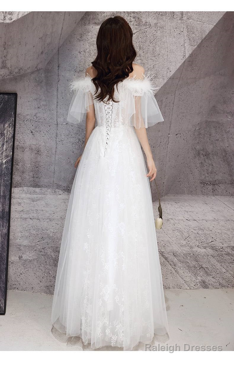 Ivory Sweetheart Neck Tulle Lace Long Prom Dress, Tulle Formal Party Dress