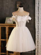 Ivory Sweetheart Neck Tulle Lace Short Prom Dresses Tulle Homecoming Dresses