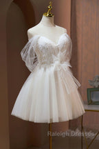 Ivory Sweetheart Tulle Short Party Dress, Ivory Tulle With Lace Homecoming Dress