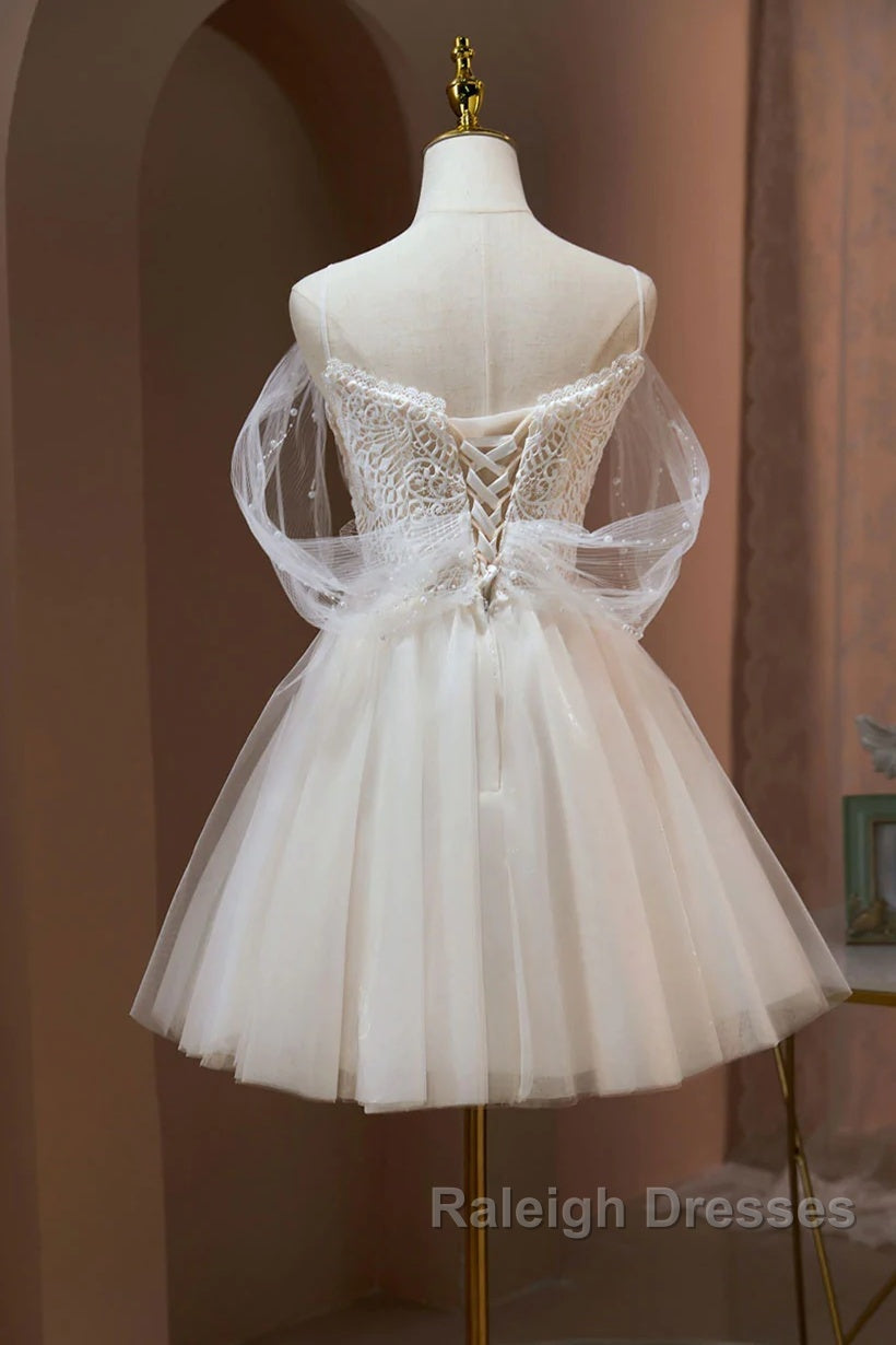 Ivory Sweetheart Tulle Short Prom Dresses Ivory Tulle With Lace Homecoming Dresses