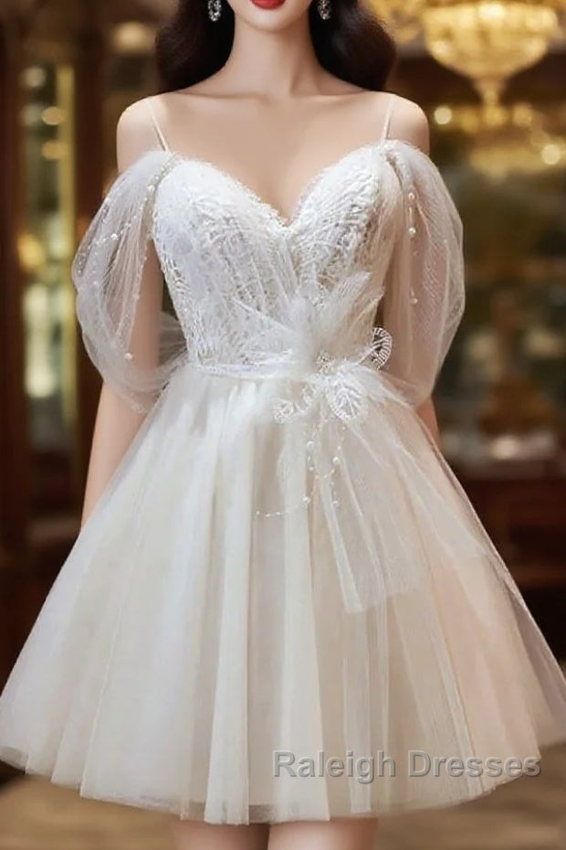 Ivory Sweetheart Tulle Short Party Dress, Ivory Tulle With Lace Homecoming Dress Main image