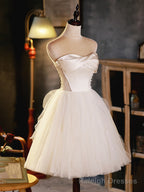 Ivory Tulle and Satin Short Prom Dress, Ivory Homecoming Dress Graduation Dress