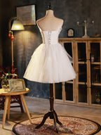 Ivory Tulle and Satin Short Prom Dress, Ivory Homecoming Dress Graduation Dress
