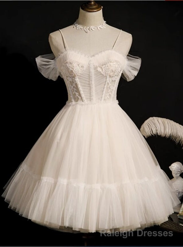 Ivory Tulle Appliques Pleats Homecoming Dress