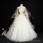 Ivory Tulle Ball Gowns Sweet 16 Dress With Lace Glam Long Prom Gowns Prom Dress