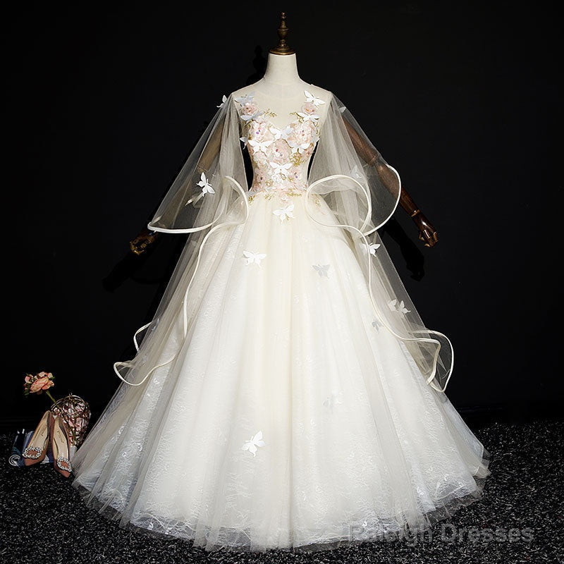 Ivory Tulle Ball Gowns Sweet 16 Dress With Lace Glam Long Prom Gowns Prom Dress