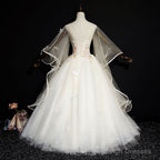 Ivory Tulle Ball Gown Sweet 16 Dresses With Lace, Glam Long Evening Gown Formal Dresses