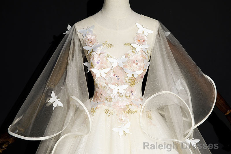 Ivory Tulle Ball Gowns Sweet 16 Dress With Lace Glam Long Prom Gowns Prom Dress