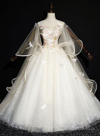 Ivory Tulle Ball Gowns Sweet 16 Dress With Lace Glam Long Prom Gowns Prom Dress