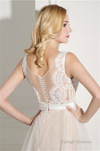 Ivory Tulle Lace Scoop Neck Floor Length Wedding Dresses