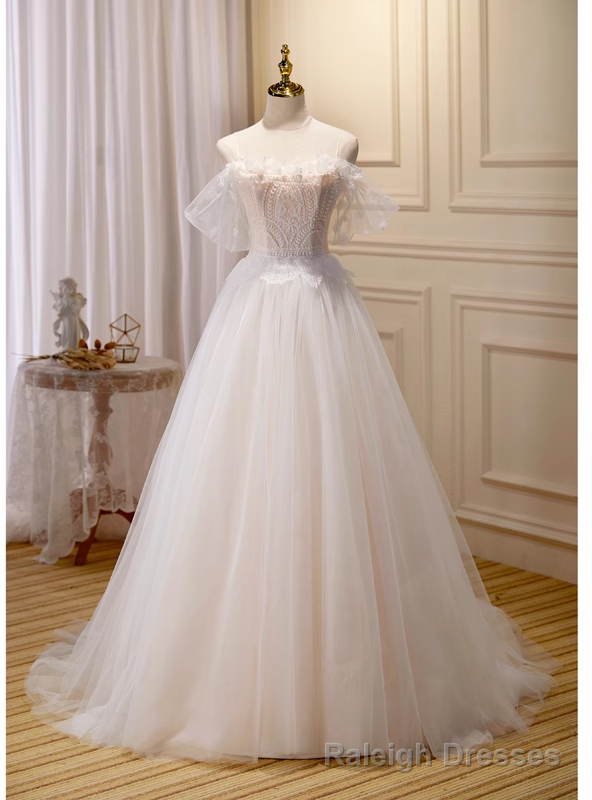 Ivory Tulle Lace Spaghetti Straps Beading Wedding Dress Main image