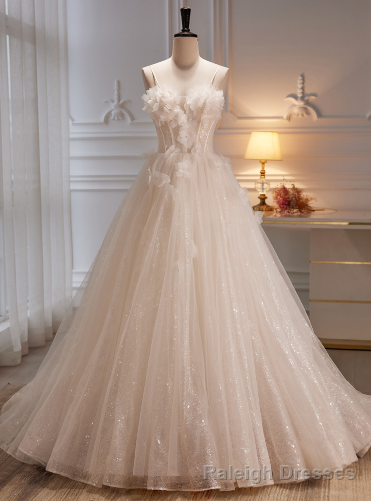 Ivory Tulle Sequins Flower Wedding Dress Main image