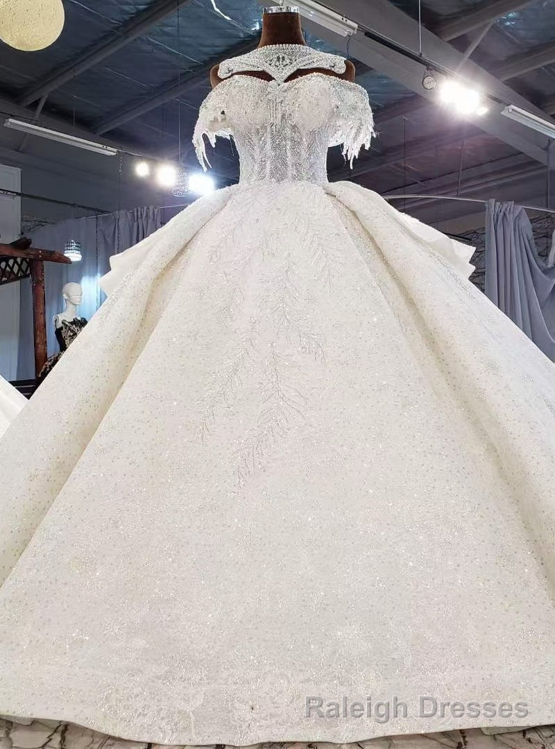 Ivory Tulle Sequins Off the Shoulder Wedding Dress Main image