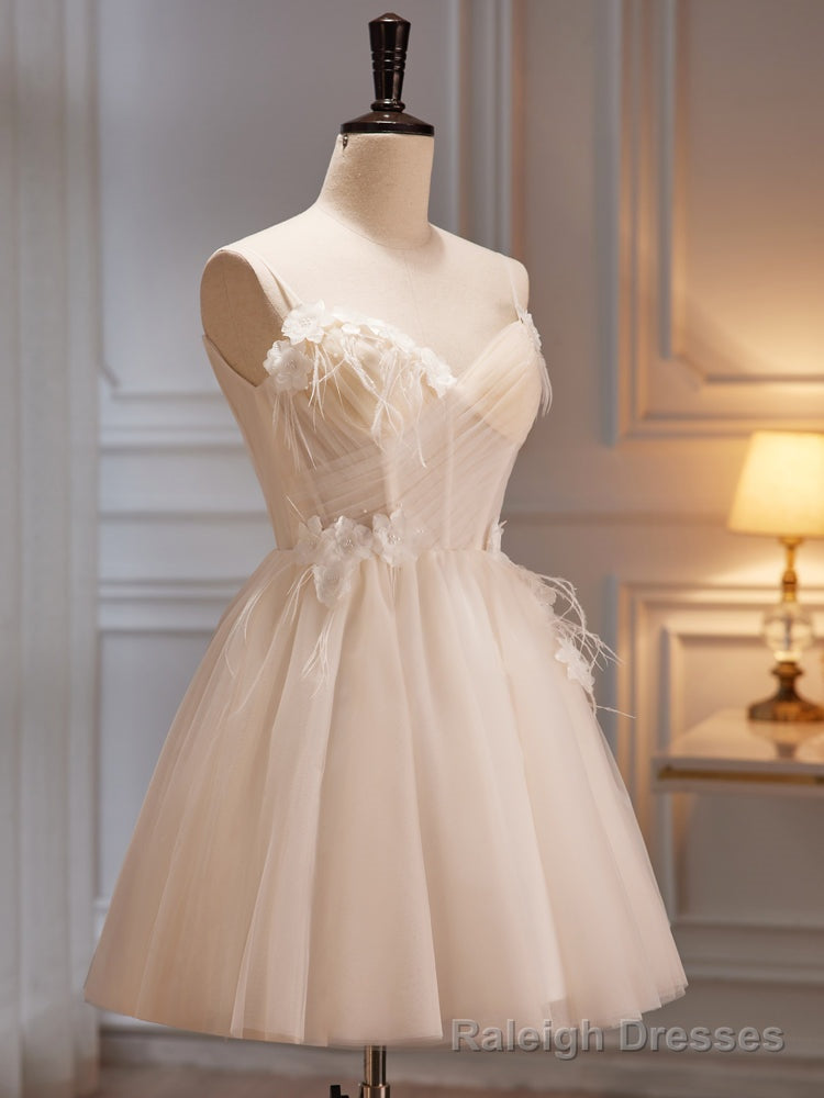 Ivory Tulle Short Homecoming Dress with Flowers, Ivory Short Prom Dress Main image