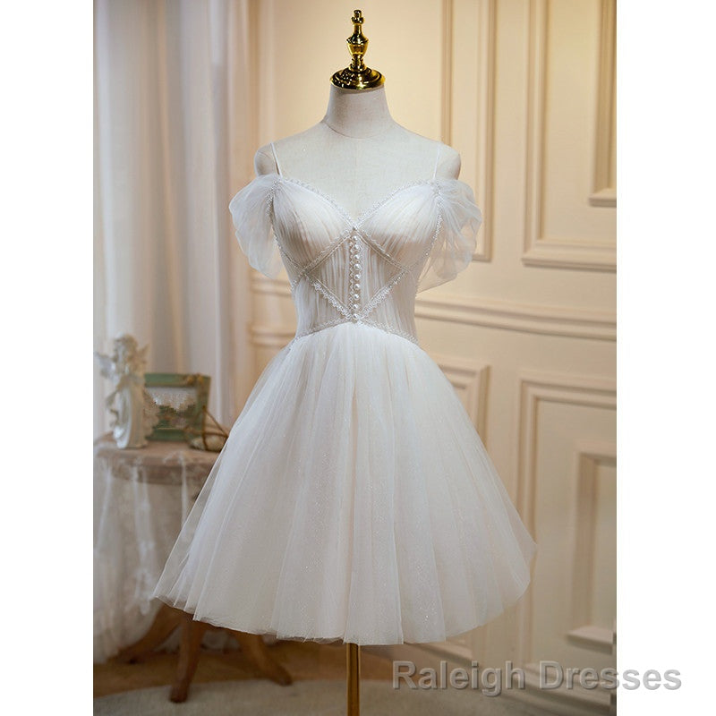 Ivory Tulle Short Sweetheart Knee Length Party Dress, Ivory Homecoming Dresses Secondary image
