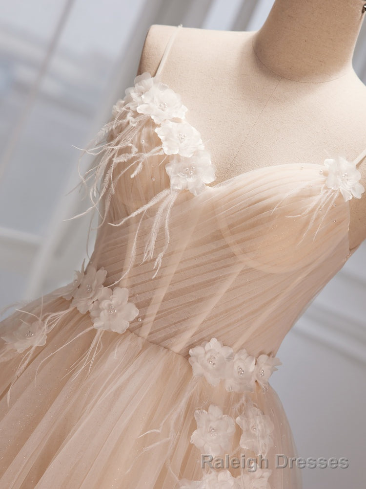Ivory Tulle with Flowers Straps Prom Dress, A Line Ivory Prom Dress
