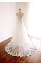 Ivory Tulle With Lace Round Neckline Long Wedding Party Dress, Ivory Tulle Prom Dress