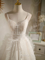 Ivory V Neck Tulle Lace Short Prom Dresses Lace Cocktail Dresses