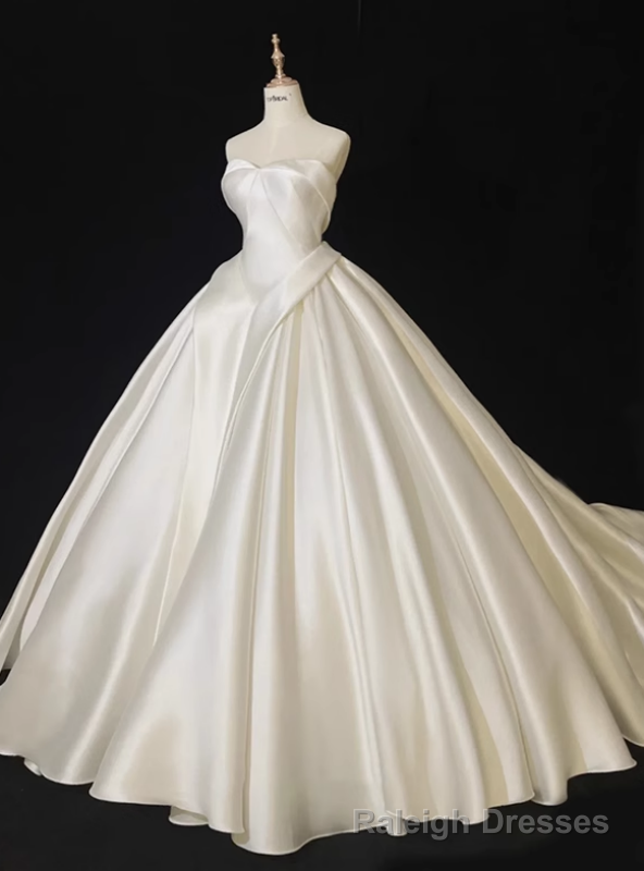 Ivory White Ball Gown Satin Strapless Wedding Dress Main image