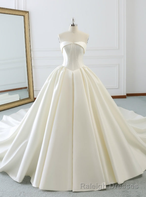 Ivory White Ball Gown Strapless Satin Wedding Dress With Long Train Main image