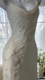 Ivory White Elegant Fashion Exquisite Floral Beading Long Chiffon Ball Gown Evening Dress Party Dress