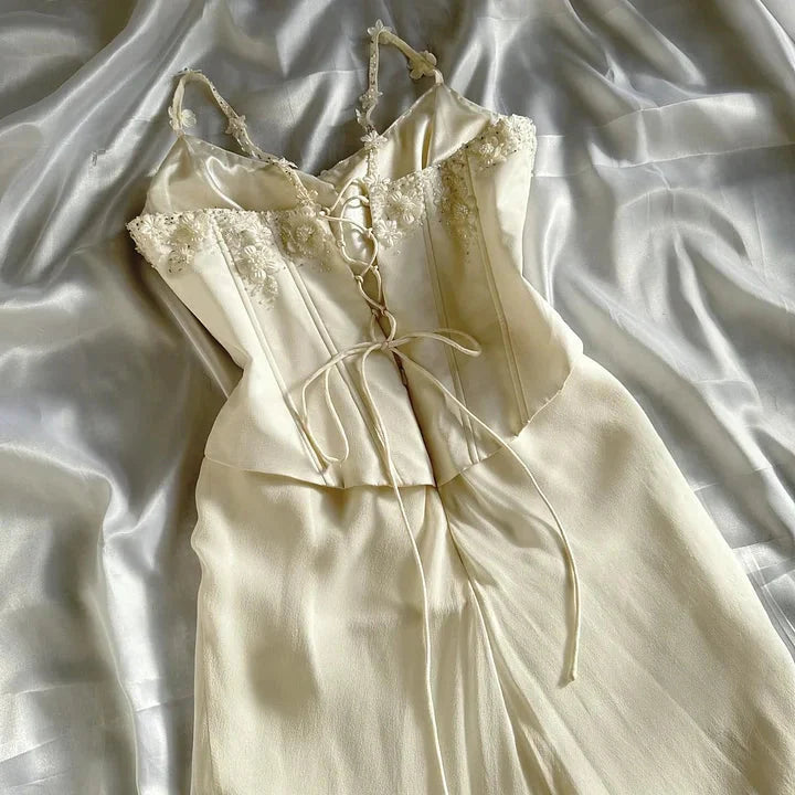 Ivory Luxury Gorgeous Fashion Exquisite Flowers Beading Long Chiffon Elegant Ball Gown Evening Dress Party Dress