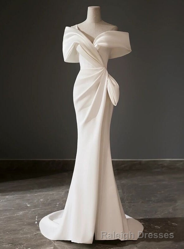 Ivory White Mermaid Satin Pleats Wedding Dress Main image