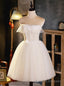 Ivory White Tulle Strapless Pearls Homecoming Dress