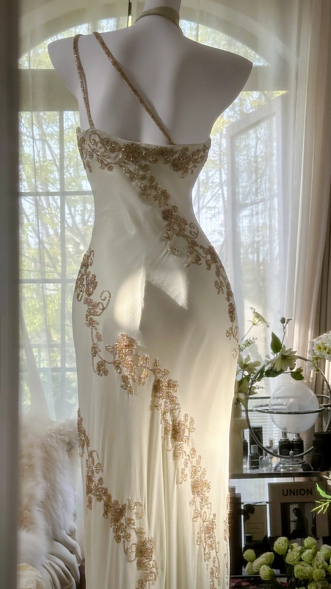 Ivory/Green Vintage Fashion One Shoulder Exquisite Beaded Long Chiffon Ball Gowns Birthday Prom Dresses Cocktail Prom Dresses Prom Dresses Prom Dresses
