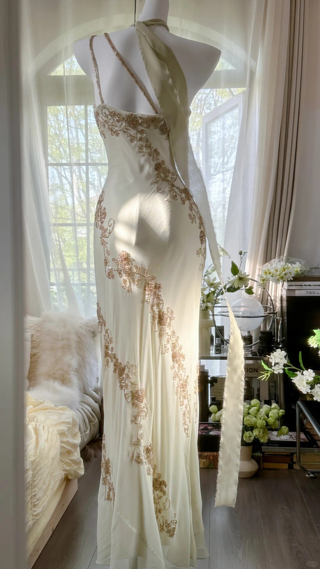 Ivory/Green Vintage Fashion One Shoulder Exquisite Beaded Long Chiffon Ball Gowns Birthday Prom Dresses Cocktail Prom Dresses Prom Dresses Prom Dresses