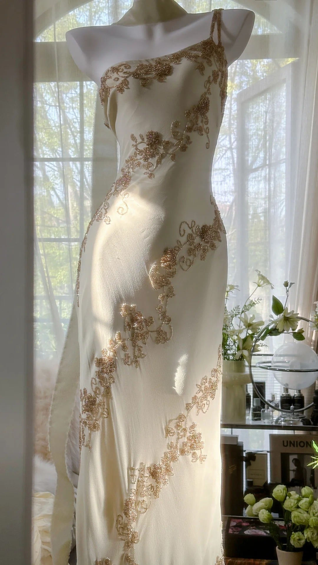 Ivory/Green Vintage Fashion One Shoulder Exquisite Beaded Long Chiffon Ball Gowns Birthday Prom Dresses Cocktail Prom Dresses Prom Dresses Prom Dresses