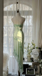 Ivory/Green Vintage Fashion One Shoulder Exquisite Beaded Long Chiffon Ball Gowns Birthday Prom Dresses Cocktail Prom Dresses Prom Dresses Prom Dresses
