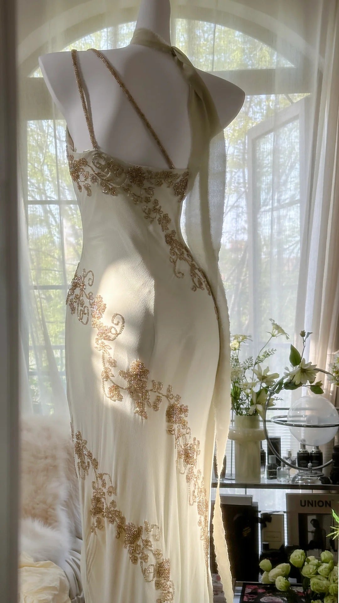Ivory/Green Vintage Fashion One Shoulder Exquisite Beaded Long Chiffon Ball Gowns Birthday Prom Dresses Cocktail Prom Dresses Prom Dresses Prom Dresses