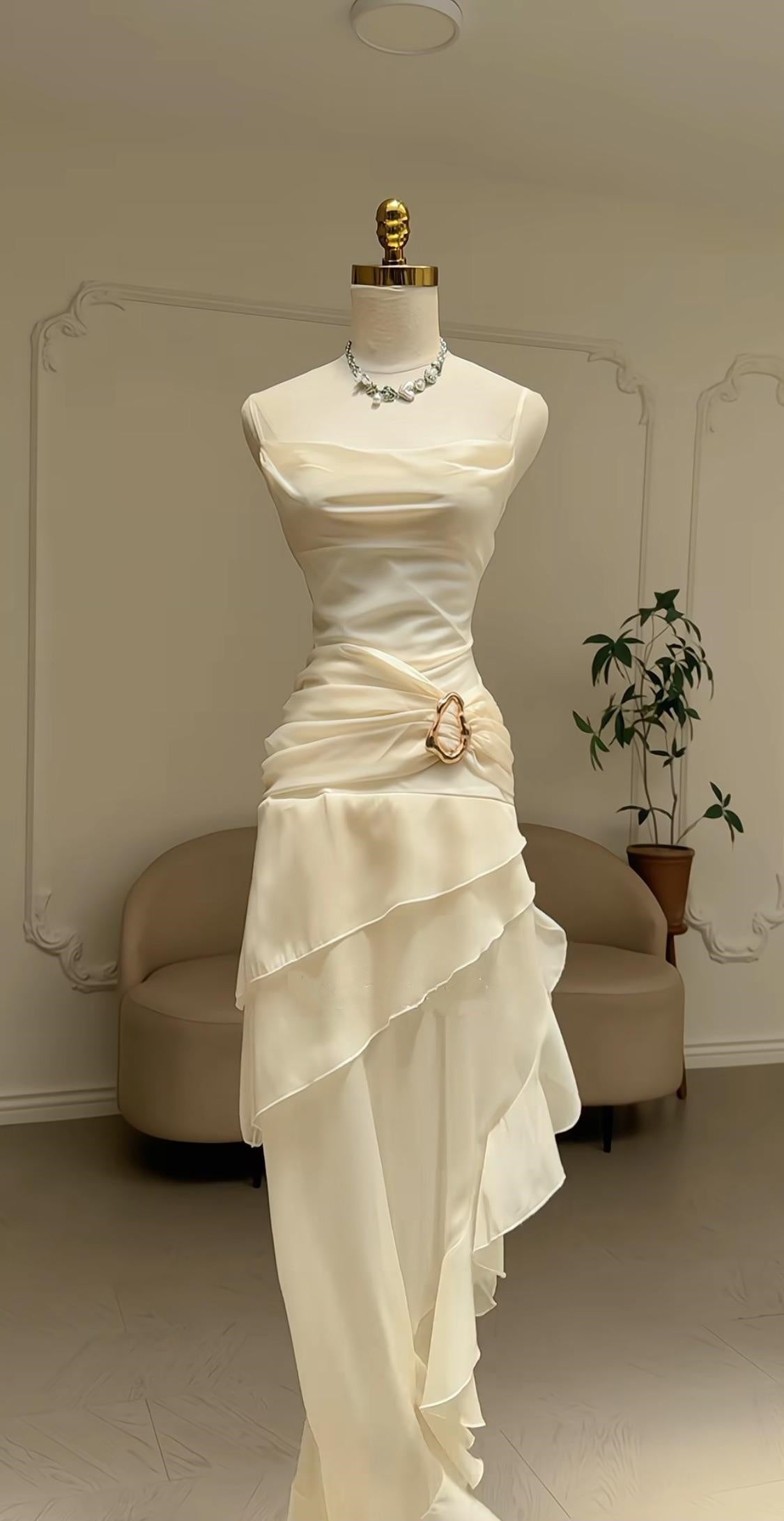 Ivory White Vintage Spaghetti Strap Long Chiffon Prom Dress Evening Dress Party Dress Secondary image