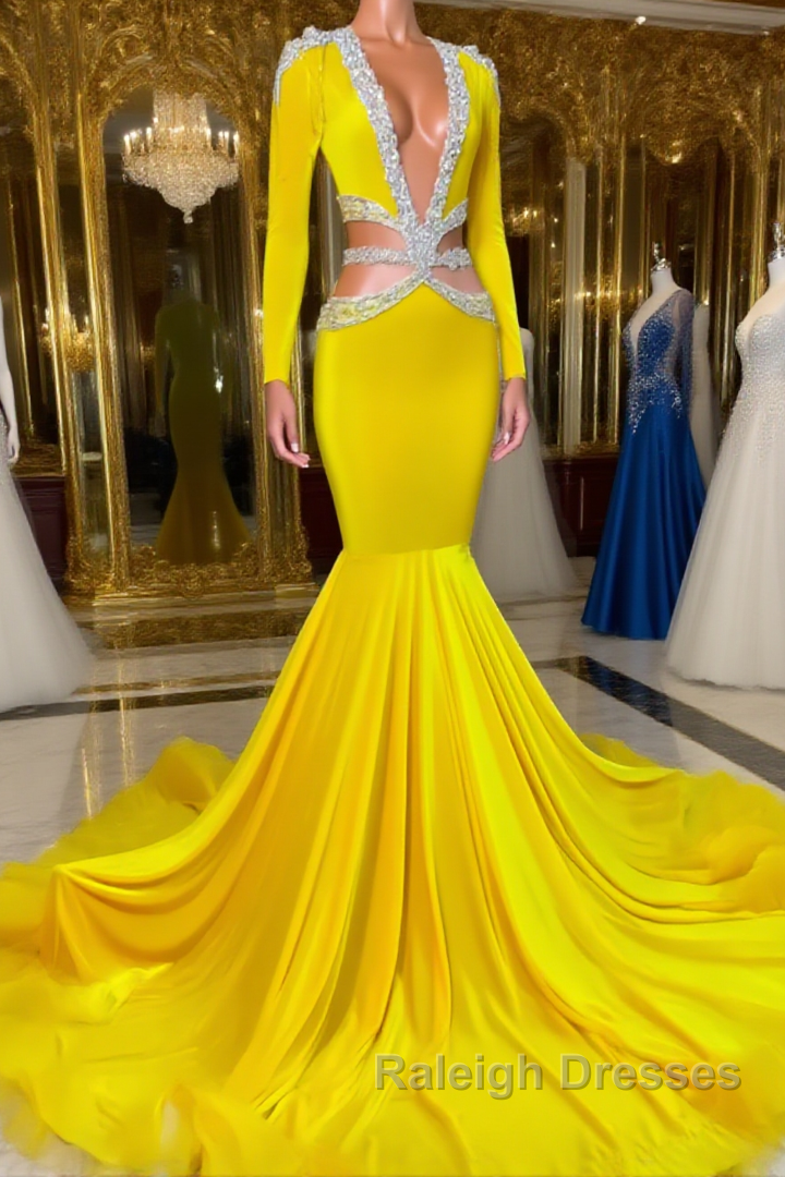 Jewel Mermaid Lace Sequined Beaded Floor-length Long Sleeve Prom Dress