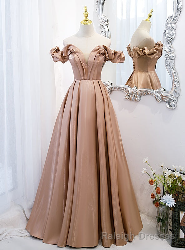 Khaki Satin Off the Shoulder Prom Dress Main image