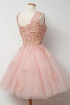 Knee-Length Ball Gown Pink Homecoming Dress With Appliques Embroidery