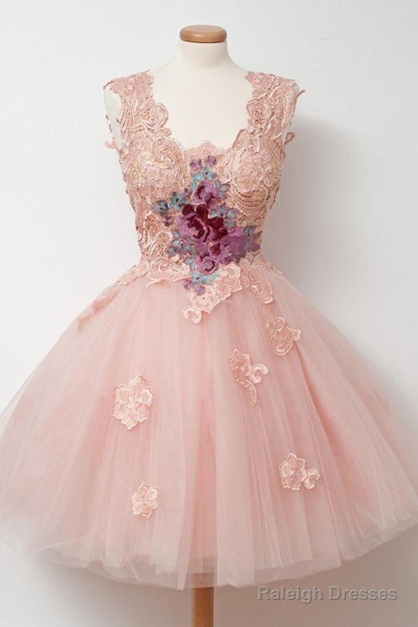 Knee-Length Ball Gown Pink Homecoming Dress With Appliques Embroidery Main image