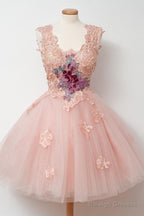 Knee-Length Ball Gown Pink Homecoming Dress With Appliques Embroidery