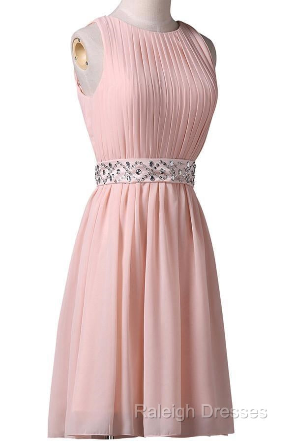 Knee-Length Sleeveless Pink Homecoming Dress With Beading Waist Secondary image