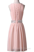 Knee-Length Sleeveless Pink Homecoming Dress With Beading Waist