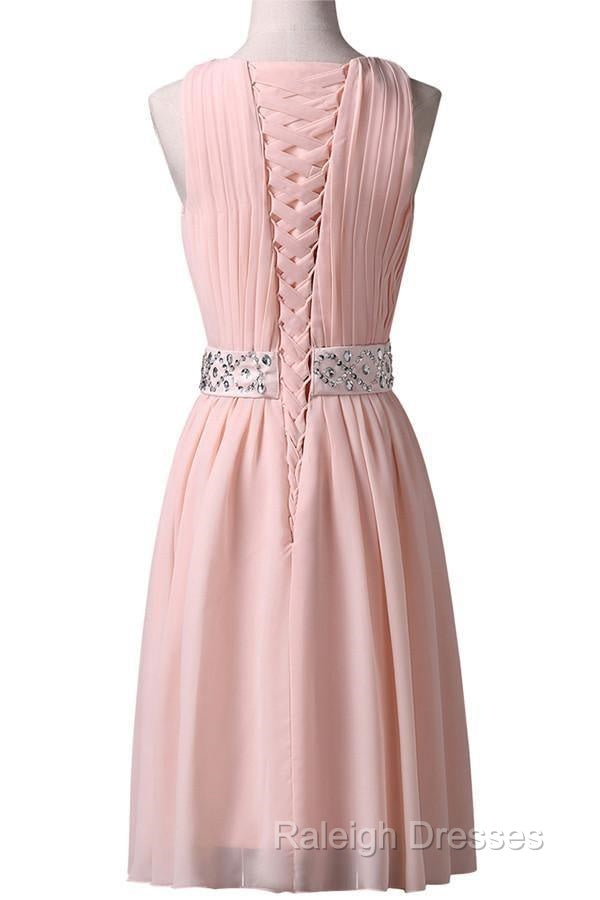 Knee-Length Sleeveless Pink Homecoming Dress With Beading Waist