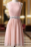Knee-Length Sleeveless Pink Homecoming Dress With Beading Waist
