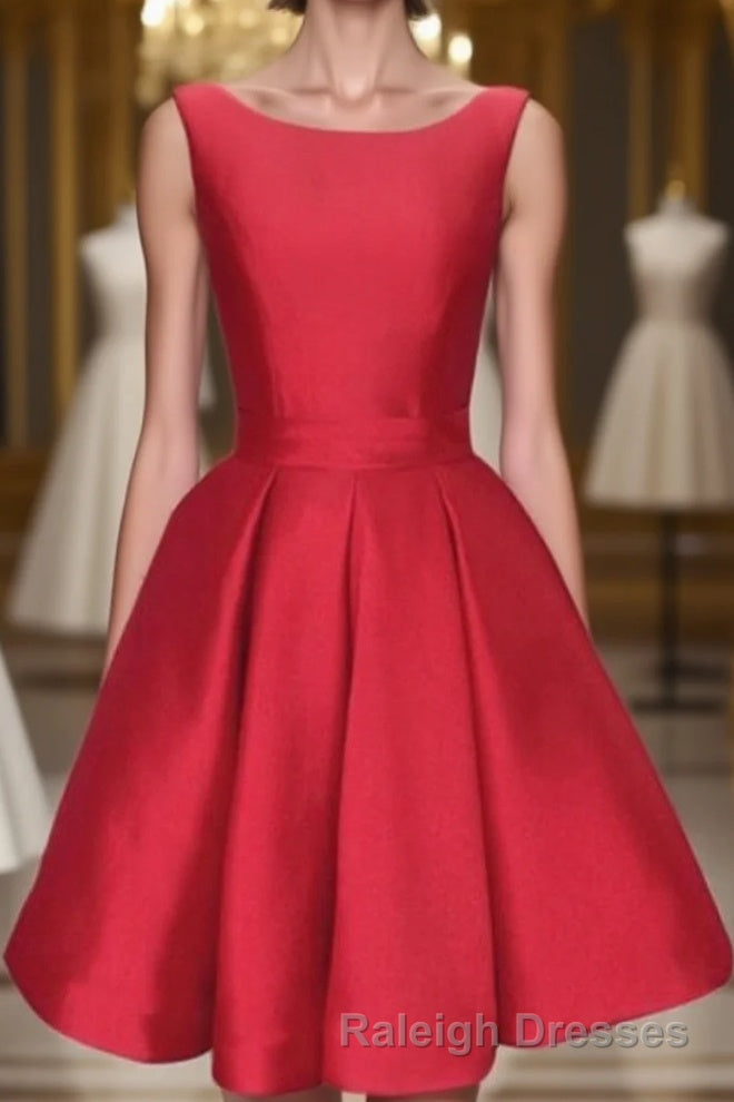 A-Line Sleeveless Scoop Sash Satin Mini Homecoming Dresses Main image