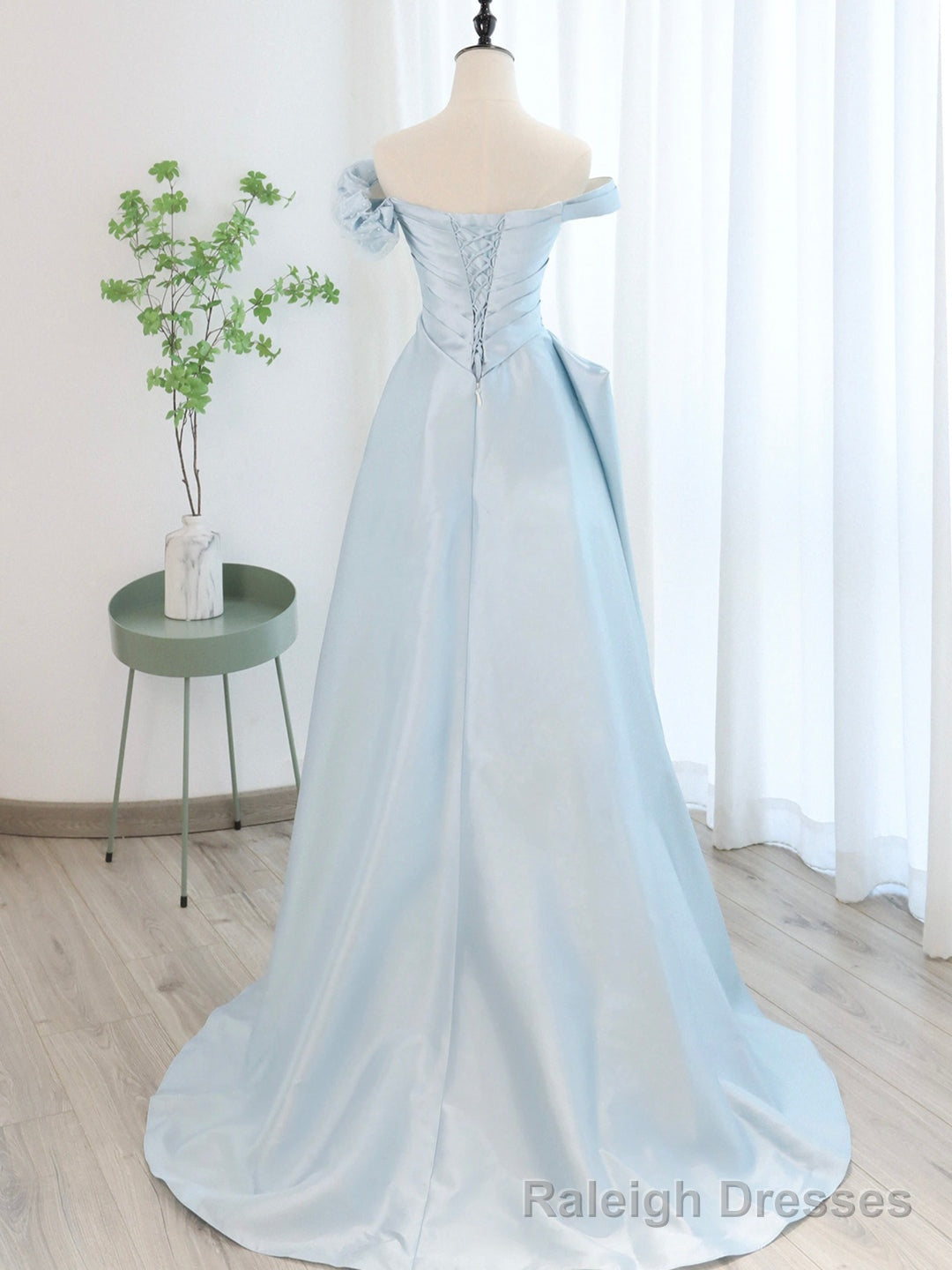 Blue Satin Tulle Long Prom Dress, Off Shoulder Formal Evening Dress Secondary image