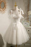 Champagne Tulle Lace Knee Length Prom Dress, Cute A Line Prom Dress