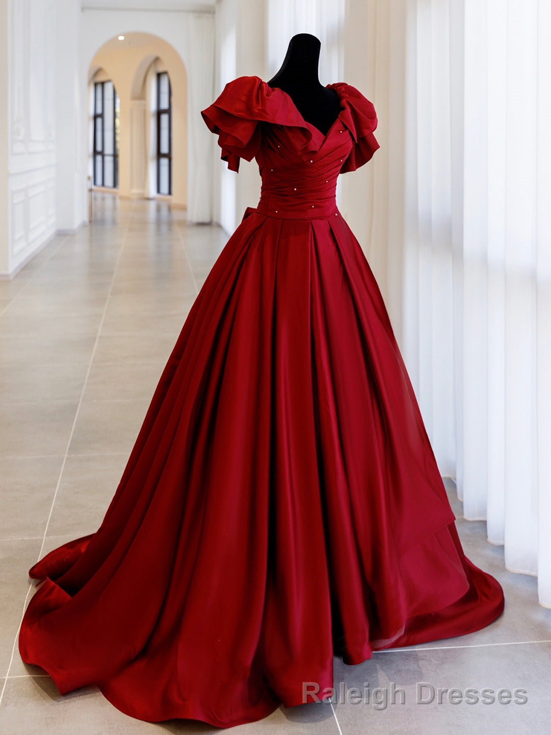 Burgundy Satin Long Prom Dress, A-Line Evening Party Dress Main image